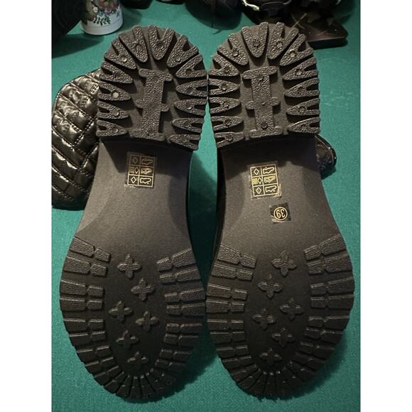 Alexis Leroy Black Quilted Rain Boots Women’s 39 US 8 Stud Buckle Mid-Calf - Picture 5 of 7